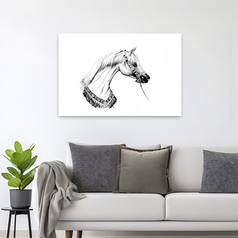 Dessin artistique de cheval, croquis 16, portrait de cheval rétro coloré et abstrait, impression d'art mural en paysage
