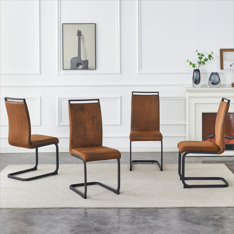 Chaises de salle à manger en tissu de style rétro en suède, pieds en métal robustes, dossier arqué ergonomique + structure en métal renforcé. Ensemble complet: ensemble de quatre pour les réunions de famille. Ensemble de 4.