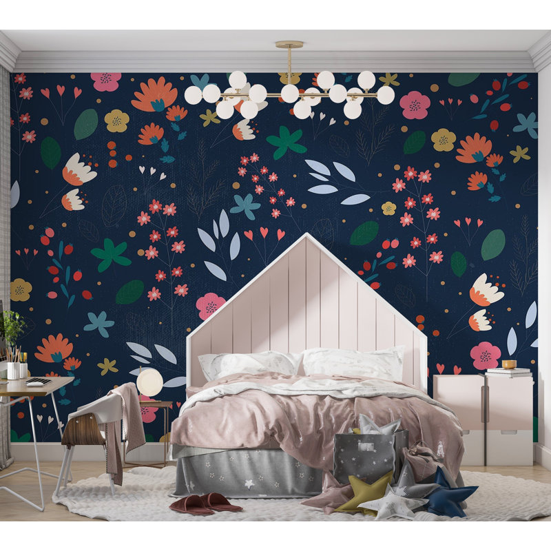 Murale pelez et collez de qualité supérieure - Motif floral foncé, L 144 po x l 210 po