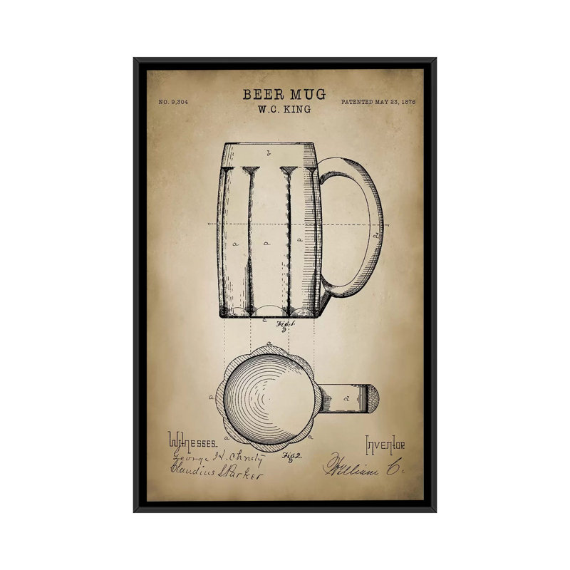 « tasse à bière », impression sur toile, H 26 po x l 18 po x P 1,5 po, Toile avec cadre noir, Pas de tapis