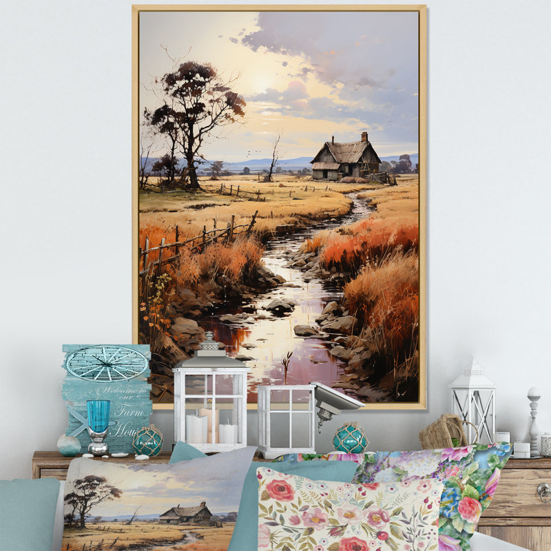 «Rustic Pareries Landscape Farmhouse I - Prairies Wall Art Living Room», Cadre flottant naturel, H 44 po x l 34 po x P 1,5 po