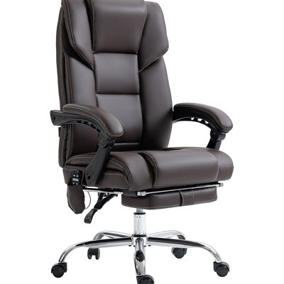 Desk Chair With 6 Vibration Points, Lumbar Heated, Adjustable Height, Footrest, Tilt, Brown Pu Leather Recliner For Office Heat,