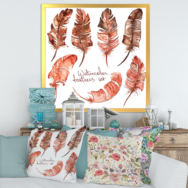Plumes Boho - reproduction sur toile, H 16 po x l 16 po x 1,5 po, Toile encadrée d'or
