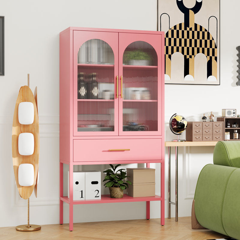  Vitrine en verre 63 "avec tiroir et tablette H 63", Rose