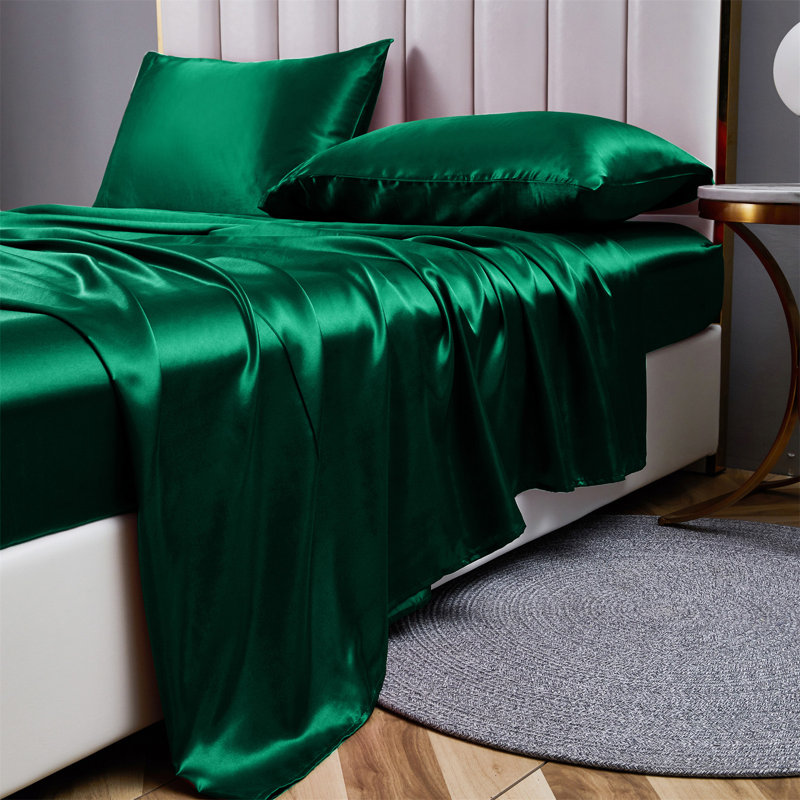 Ensemble de draps en satin, Simple, Vert foncé