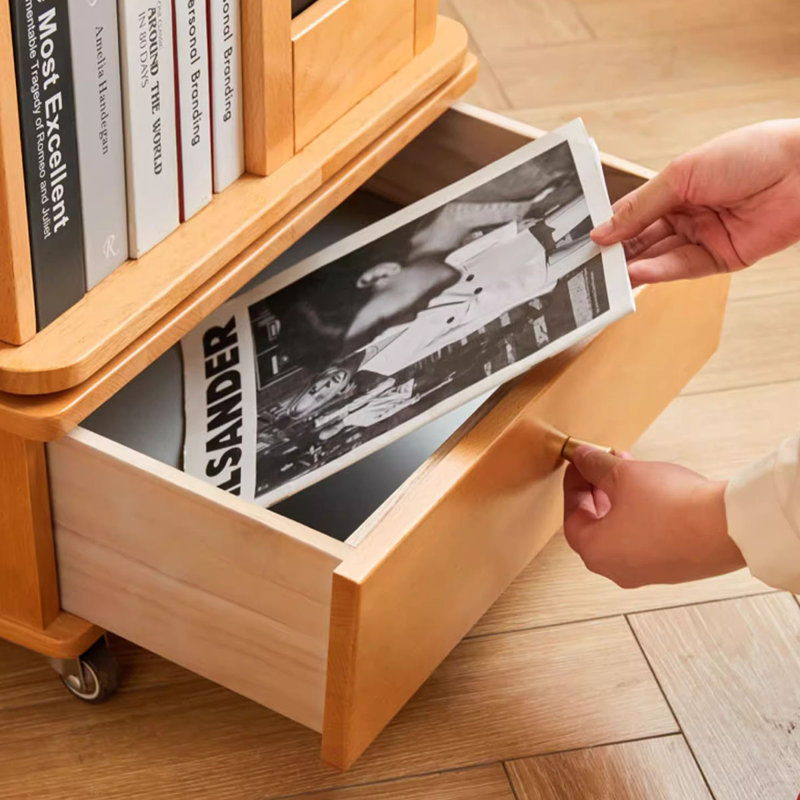 Burlywood Modern Solid wood Rotating Bookshelf, Burlywood