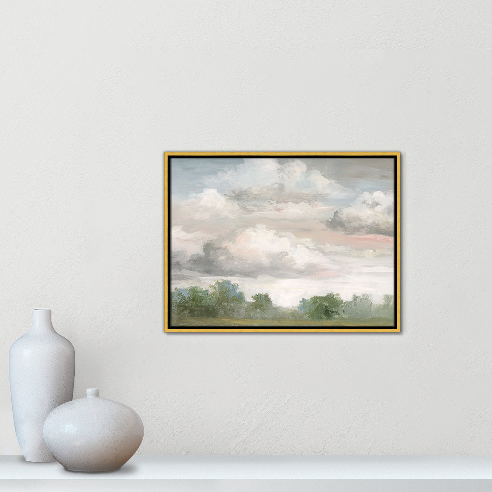 Frangia "Pastel Morning Sky" Print by Nan, 19.5" H x 25.5" W x 2" D, Gold Framed