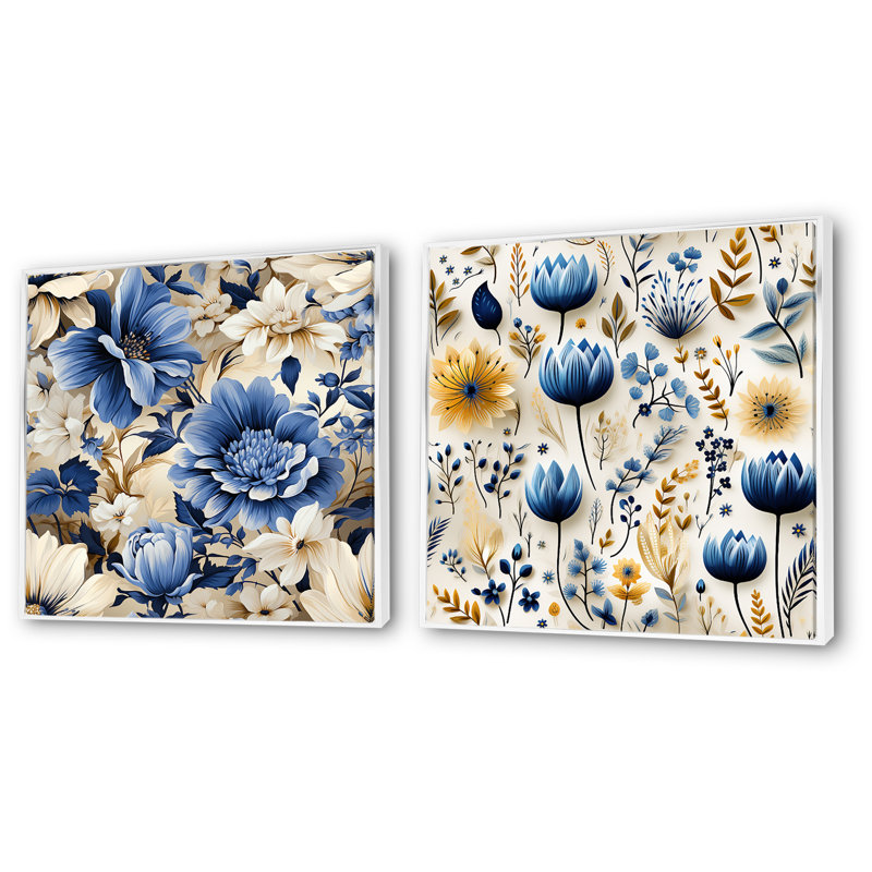 Ensemble de salon vaucluse - art mural floral, Cadre blanc, H 16 po x l 33 po x P 1 po