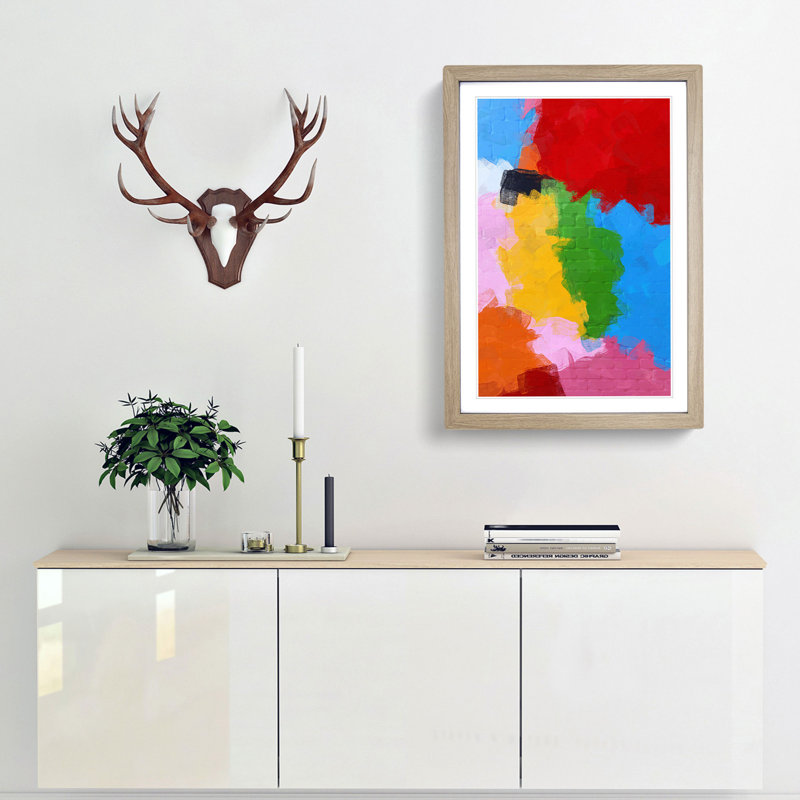 Blocks of Colour in Abstract - Picture Frame Painting Print, 36cm H x 27cm W x 2cm D, Oak Framed