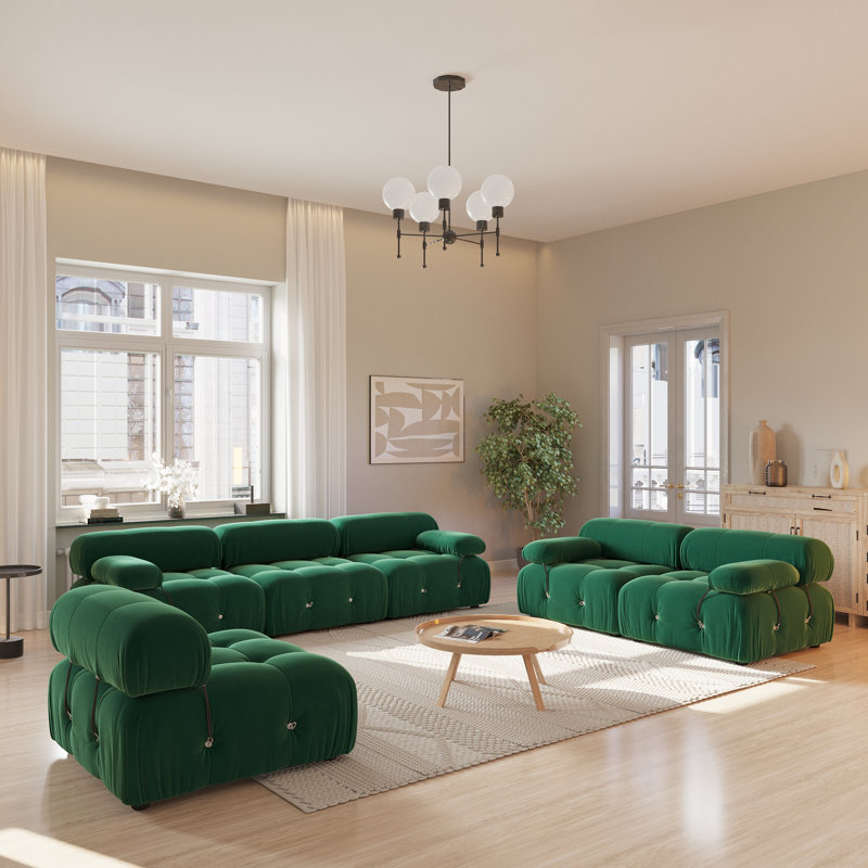 Ensemble de salon modulaire en velours 3 pièces, Vert