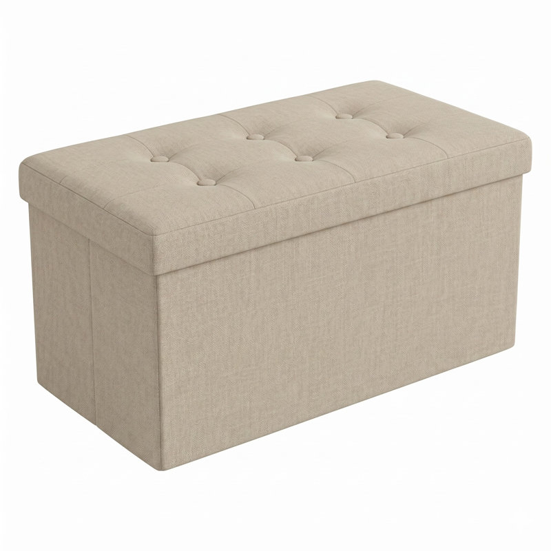 Banc de rangement rembourré Millett, Lin beige