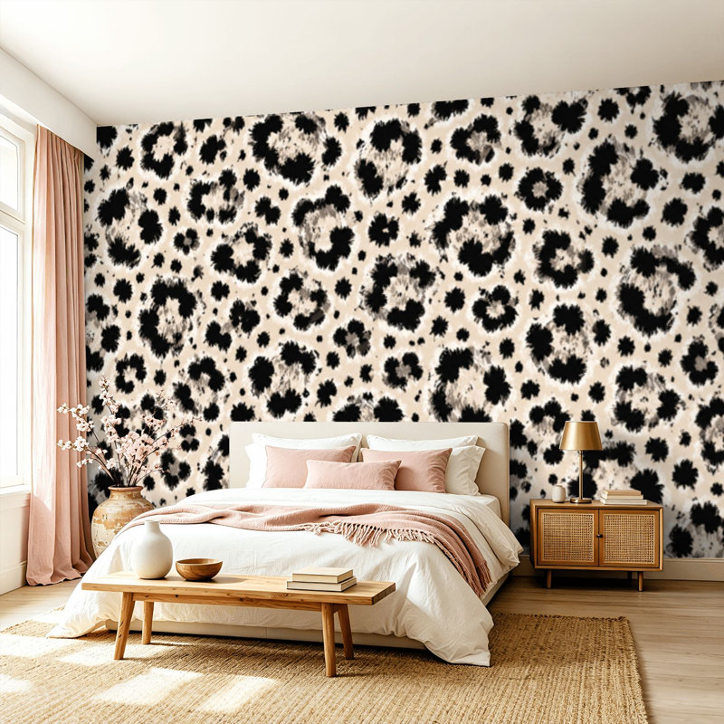 Papier peint adhésif peler et coller en cuir de peau de léopard, art mural auto-adhésif et amovible, 99.6" L x 144" W
