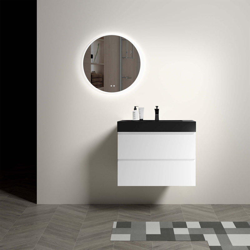 Laderious Single Bathroom Vanity with Engineered Stone Top, Black