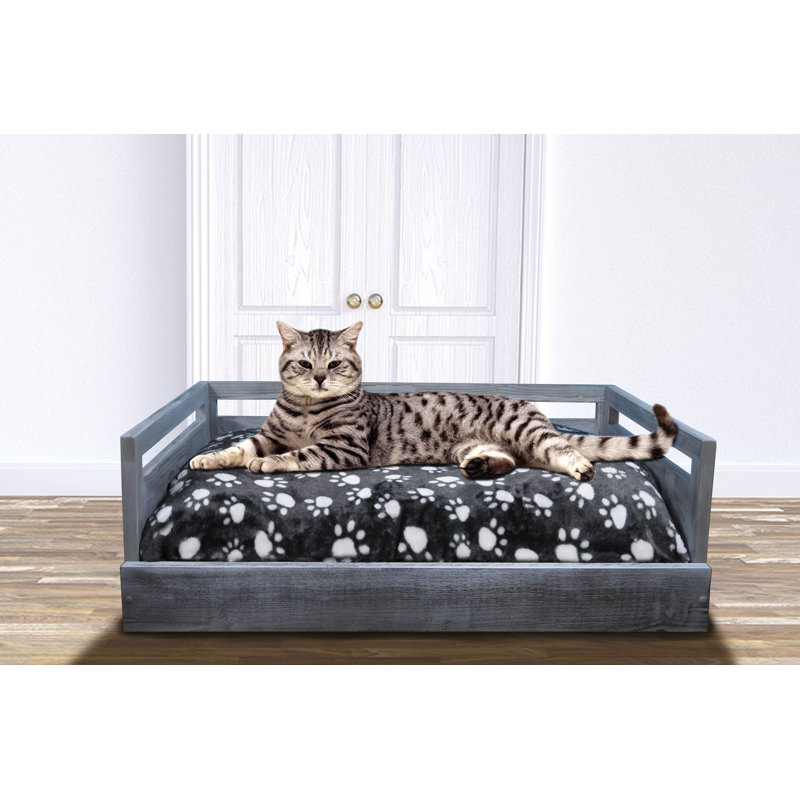 Medium Antique Gray Pine Wood Pet Sofa with Removable Cushion