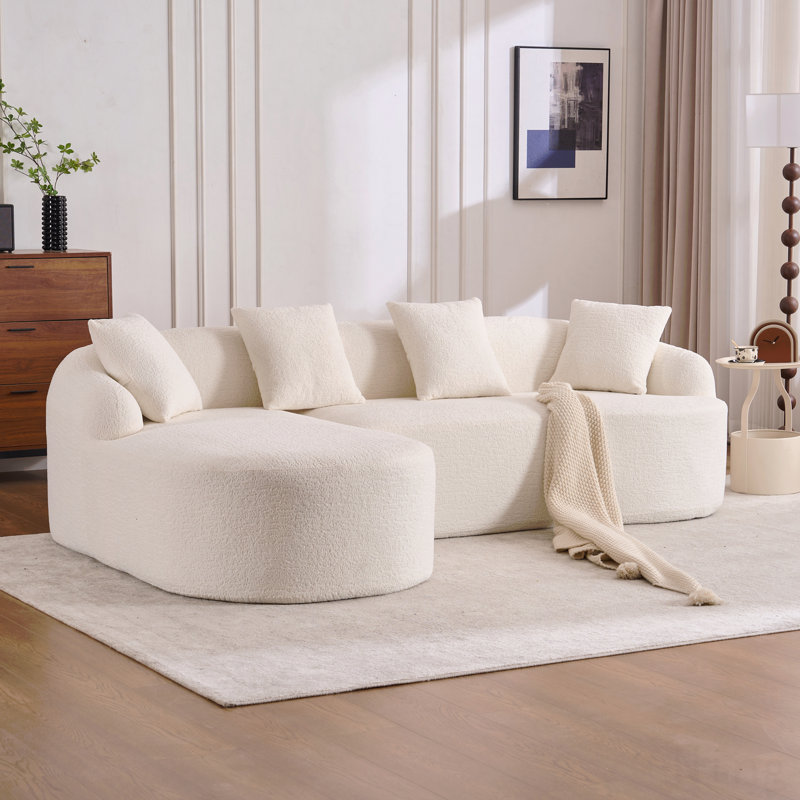 Canapé modulaire en forme de L Boneless avec méridienne incurvée, canapé modulaire en chenille blanche, mousse à haute densité 30D, canapé-lit modulaire minimaliste pour le salon.