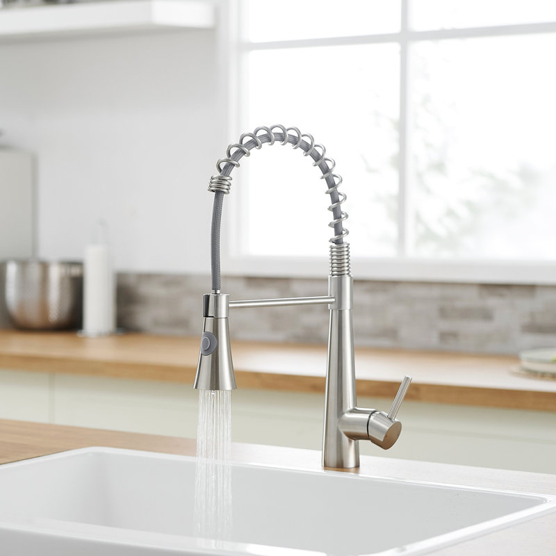 Robinet d'évier de cuisine en nickel brossé avec retrait - Installation facile pour économiser l'eau, Nickel brossé