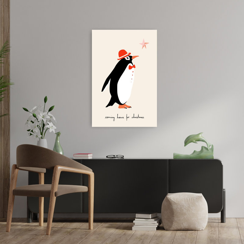 Dapper Christmas Penguin Elegant Abstract Contemporary Bird Penguin Winter Landscape Wall Art Print 1 Piece Wrapped Canvas Wall Art