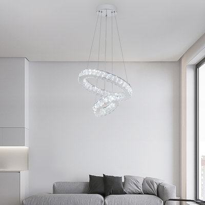 33W Integrated LED Chandeliers, Crystal Stainless Steel Ceiling Lights, Rings Hanging Lights