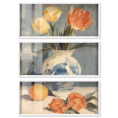 Spring Oranges II Shadowbox Print Floral Kitchen Art by Art Remedy, Set of 3