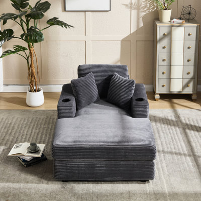 Chaise longue en velours côtelé gris New