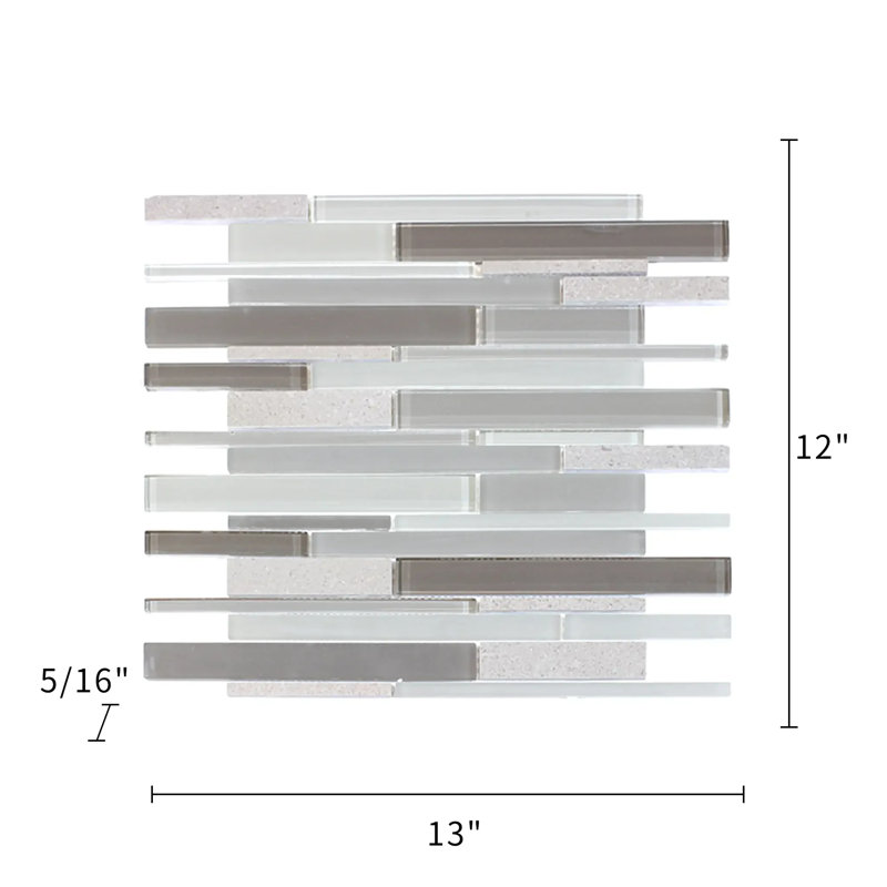 Carrelage mural mosaïque en marbre et verre 12 pi X 12 po (1,08 pi2 / pièce), Brun/blanc/gris