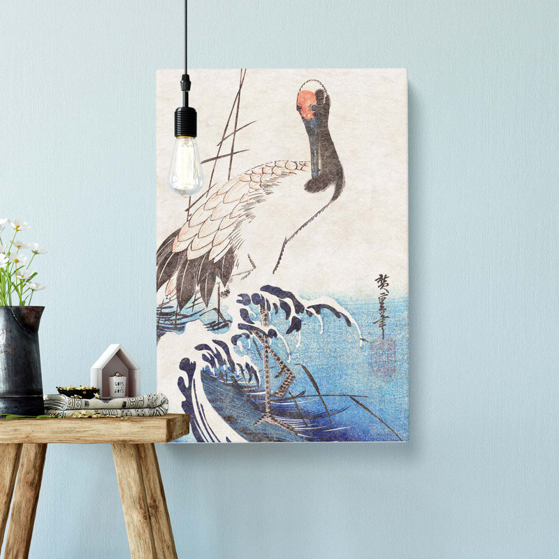 Crane & Wave by Utagawa Hiroshige - Wrapped Canvas, 60cm H x 40cm W x 3cm D