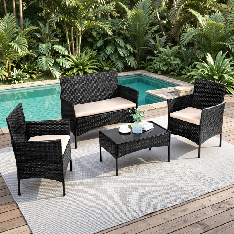 Randlett 4 - Person Outdoor Patio Set  with Cushions, Black