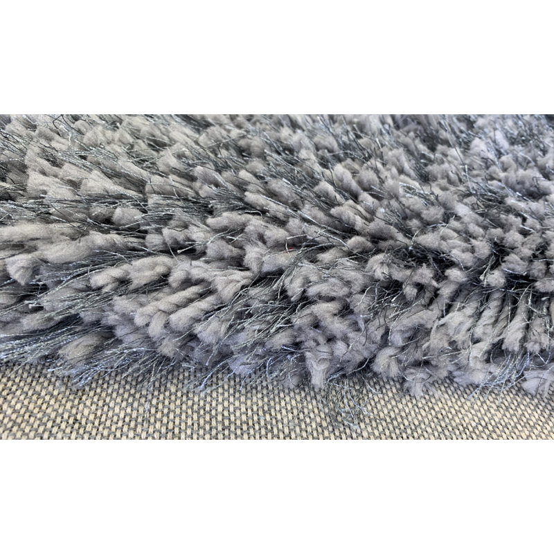 Tapis poils longs zone grise fait main Ayalisse, Rectangle 7 pi 9 po x 9 pi 9 po