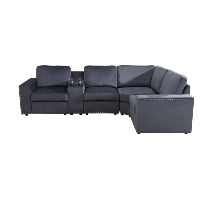 Canapé modulaire 5 pièces Mele, Microfibre/microsuède gris