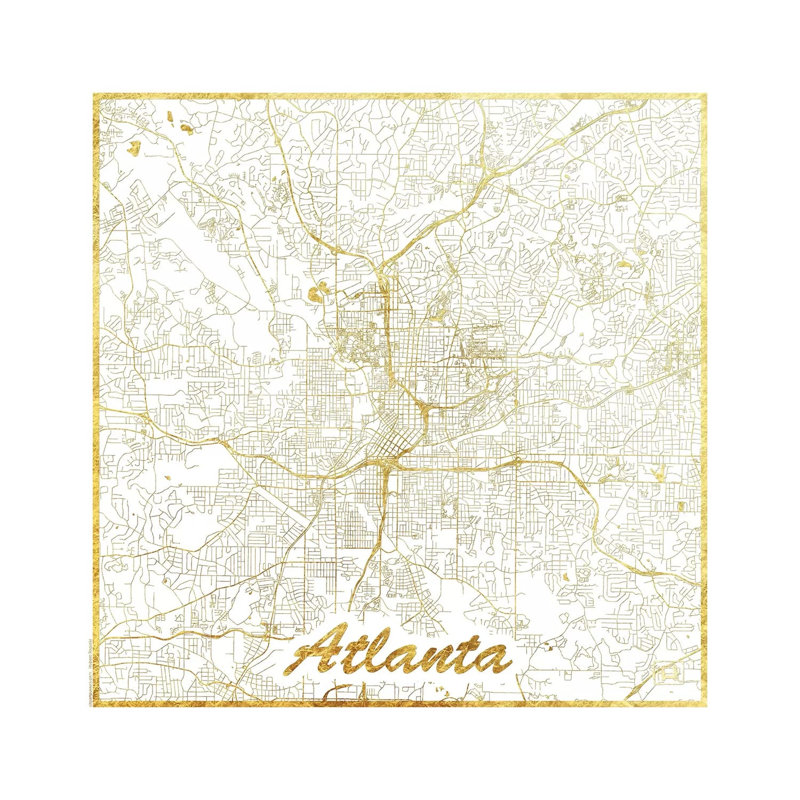 Atlanta Gold Leaf Urban Blueprint Map by Hubert Roguski - Wrapped Canvas Print, 30.48 cm H x 30.48 cm W