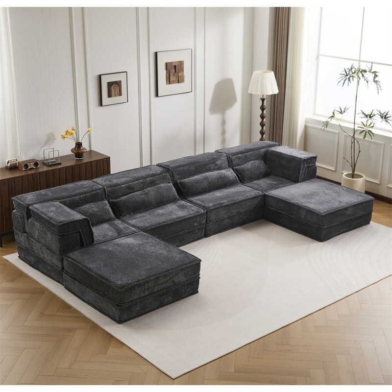 157.48" U-Shaped Sectional, Dark Gray