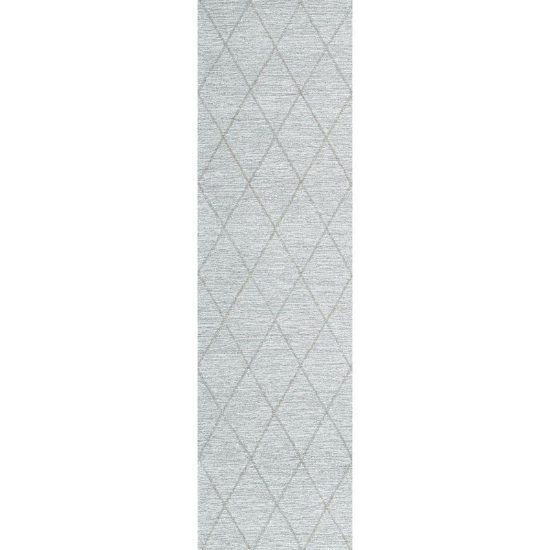 Gemma Geometric Tufted Wool Gray Area Rug, Runner 2'3" x 8'