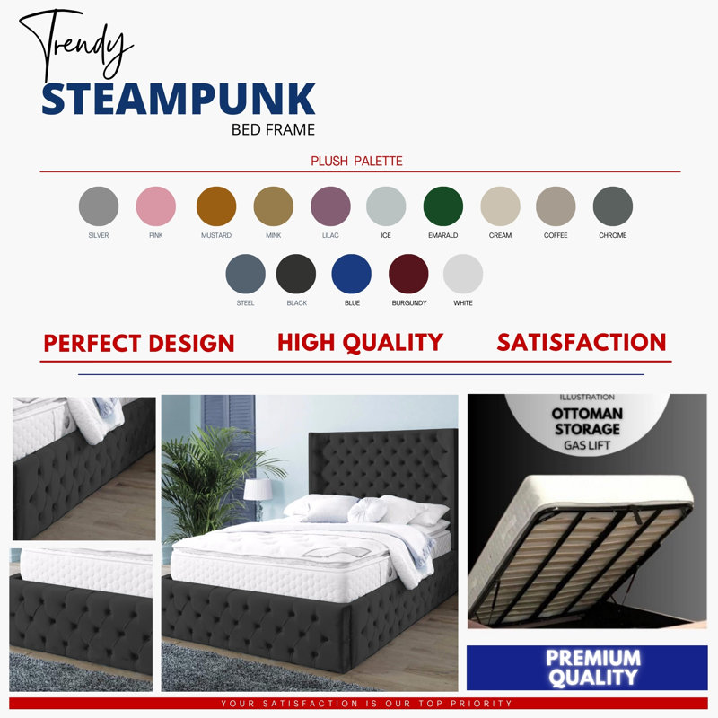 Demars Chesterfield Ottoman Storage Bed - Button-Tufted Velvet Upholstered Bed Frame, Single (3'), Black