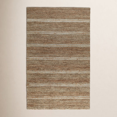 Beamond Brown Ivory Hand-Woven Striped Jute Rug
