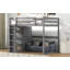Lit mezzanine double en bois avec garde-robe intégré et tablettes de rangement, lumière DEL, gris