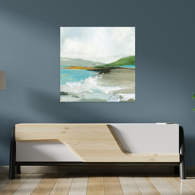 «Coastal Serenity With Green Hills», art mural côtier, H 36 po x l 36 po