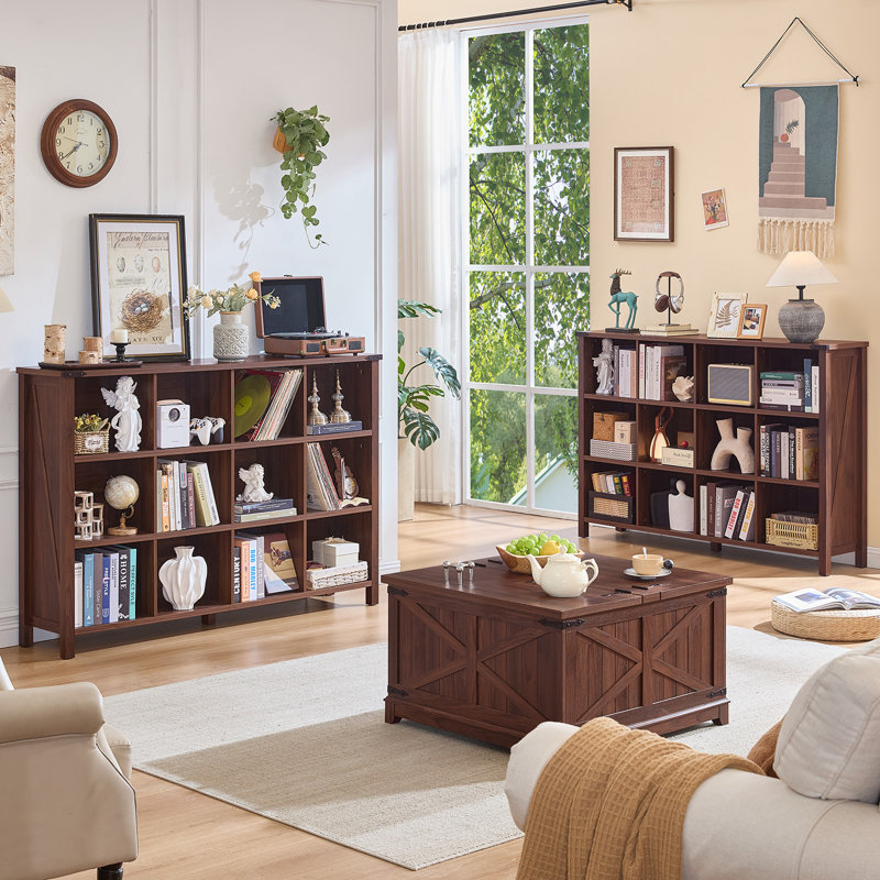 12 Cube Storage Organizer, Farmhouse 62 Inch Wide Display Bookshelf, Wooden 3 Tier Large Open Book Shelf, Vintage Bookcase for Home Office, Cubby Cabinet for Living Room, Bedroom