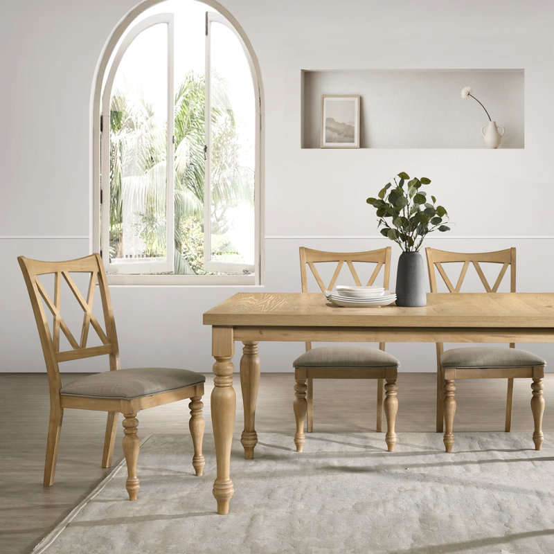 Jahnya 5-Piece Dining Set, Dining Table With 4 Cross Back Dining Chairs, Light Oak Finish, 5