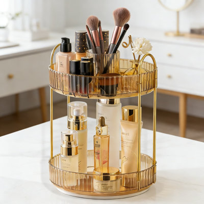 360 Rotating Makeup Organizer With 2 Tier Large Capacity Storage, Lazy Susan Vanity Organizer For Cosmetics, Skincare, Perfume, And Bathroom Essentials