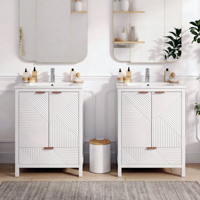 Ensemble de meuble-lavabo moderne de 48 pouces avec trou de robinet simple, panneaux de porte texturés et grand espace de rangement, charnières à fermeture douce et pieds en pin