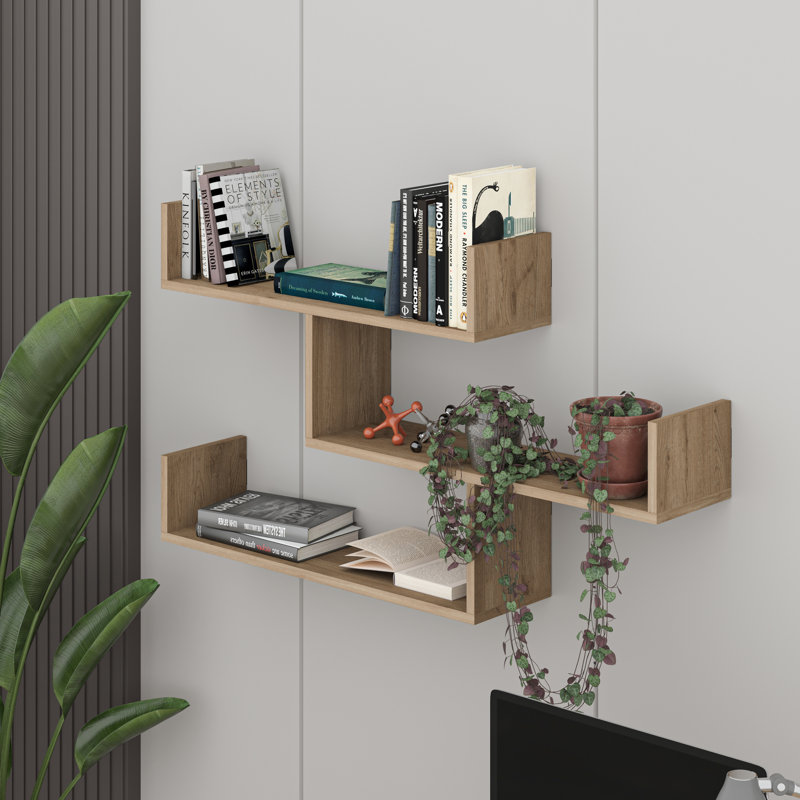 Summer-Louise 3 Piece Floating Shelf Wall Mounted Bookcase, Natural