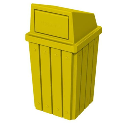 Sturdy Essentials Campus Collection 32 Gallon Square Slatted 100% Recycled Plastic Heavy-duty Commercial Outdoor Or Indoor Trash Can With Push Top Lid |  For Schools And Businesses - Yellow