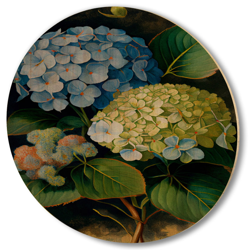Hydrangena bleu rétro III - Art mural floral en bois - Bois de pin naturel, H 29 po x l 29 po x P 1 po
