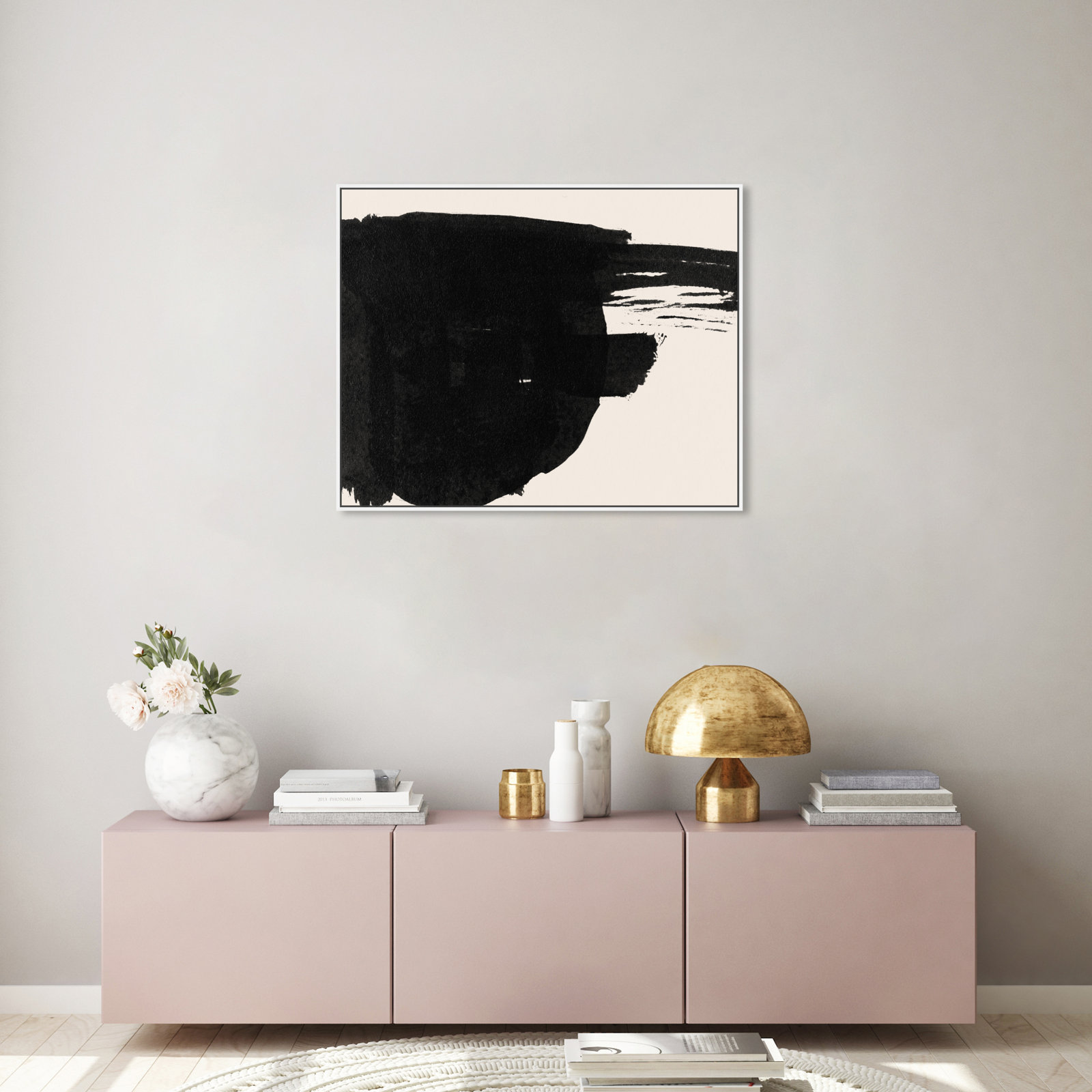 Abstract Black And White Large Brush Stroke by Oliver Gal, White, 31" H x 37" W