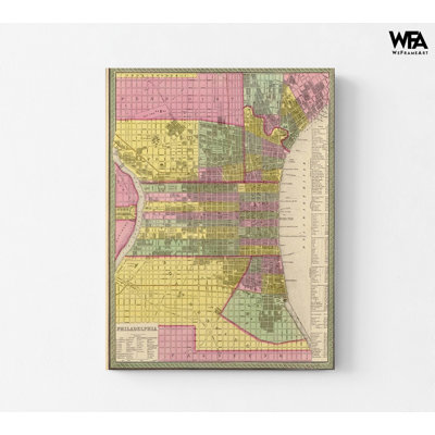 Ville de Philadelphie, carte de Philadelphie, ancienne carte de Philadelphie, affiche antique de Pennsylvanie, décor d'entrée rustique, art de salon