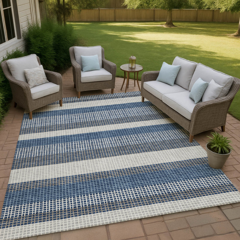 Machine Washable Indoor/Outdoor Chantille ACN2530 Stripes Rug, Navy, Rectangle 5' x 7'6"