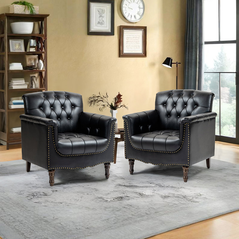 Enoks Tufted Leather Armchair, Black