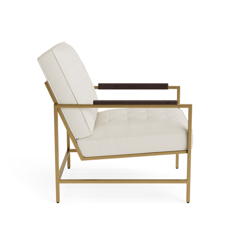 Major Leather Arm Chair, Greenwich Performance Leather - Cream, Brushed Brass, Java
