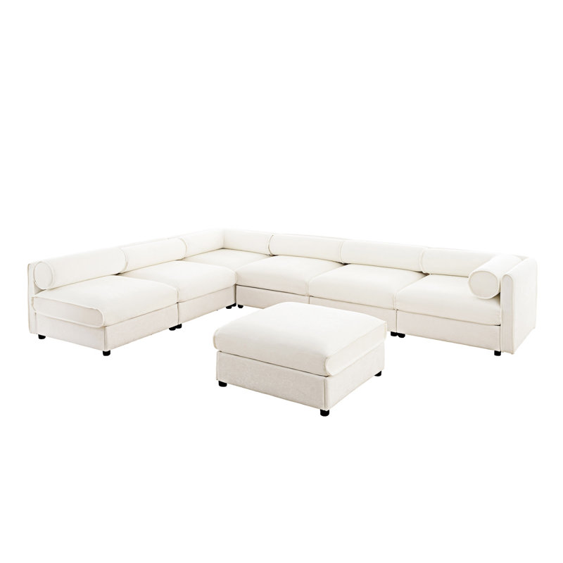Canapé modulaire modulaire avec rangement, H 27,9 po x l 142,5 po x P 104,7 po, Blanc