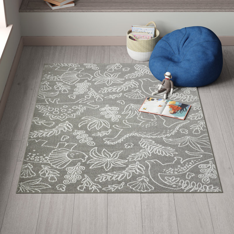 Tapis à imprimé animal Hartig, Rectangle 3 pi 11 po x 5 pi 7 po, Gris